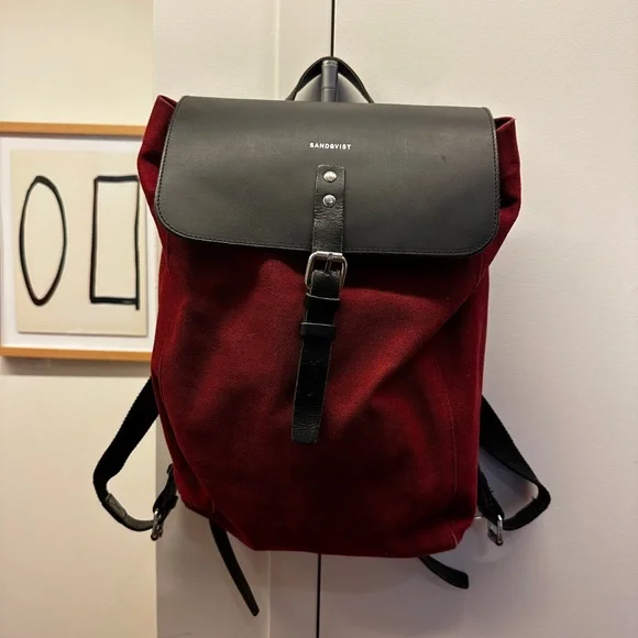 Sandqvist Leather and Canvas Backpack Sandqvist Backpack | Stig Blue Canvas Bag SQA228 main image 4